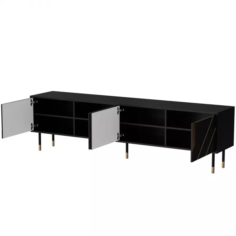 Szafka RTV cama meble Cama 4D MOUNTAIN 2040×400×550 mm czarna + złote wykończenie, blat z płyty wiórowej