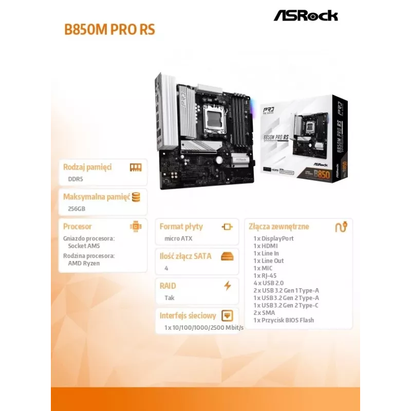ASRock B850M Pro RS AM5 Micro-ATX Płyta Główna