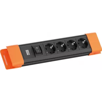 Listwa zasilająca Bachmann CONNECTUS z 4 gniazdami CEE 7/3, 1 przełącznikiem, kablem 2,0 m, wtyczką CEE7/7, czarno-pomarańczowa