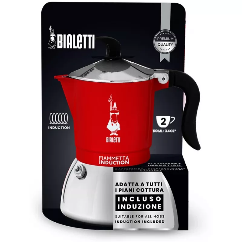 Ekspres do kawy na kuchenkę BIALETTI FIAMMETTA 2TZ Indukcja Czerwony, 2-filiżankowy kafetier typu moka