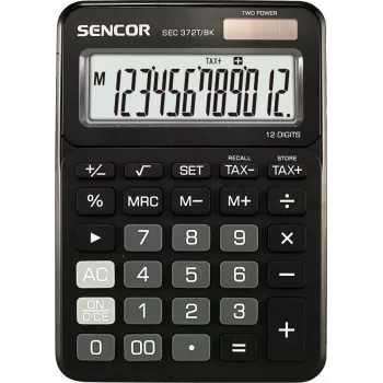 Kalkulator biurkowy SENCOR SEC 372BK 12-cyfrowy LCD podstawowy, zasilany bateriami