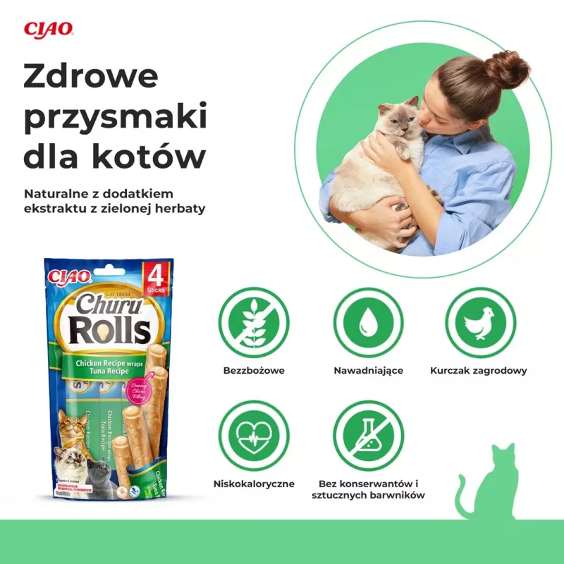 INABA Churu Rolls Przepis z kurczakiem owijane Przepis z tuńczykiem - przysmaki dla kota - 4x10 g