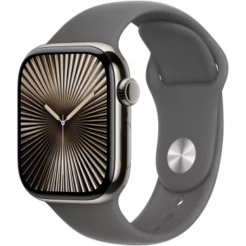 Apple Watch Series 10 GPS + Cellular 42 mm koperta z naturalnego tytanu z szarym kamiennym paskiem sportowym - S/M (MWXD3QF/A)