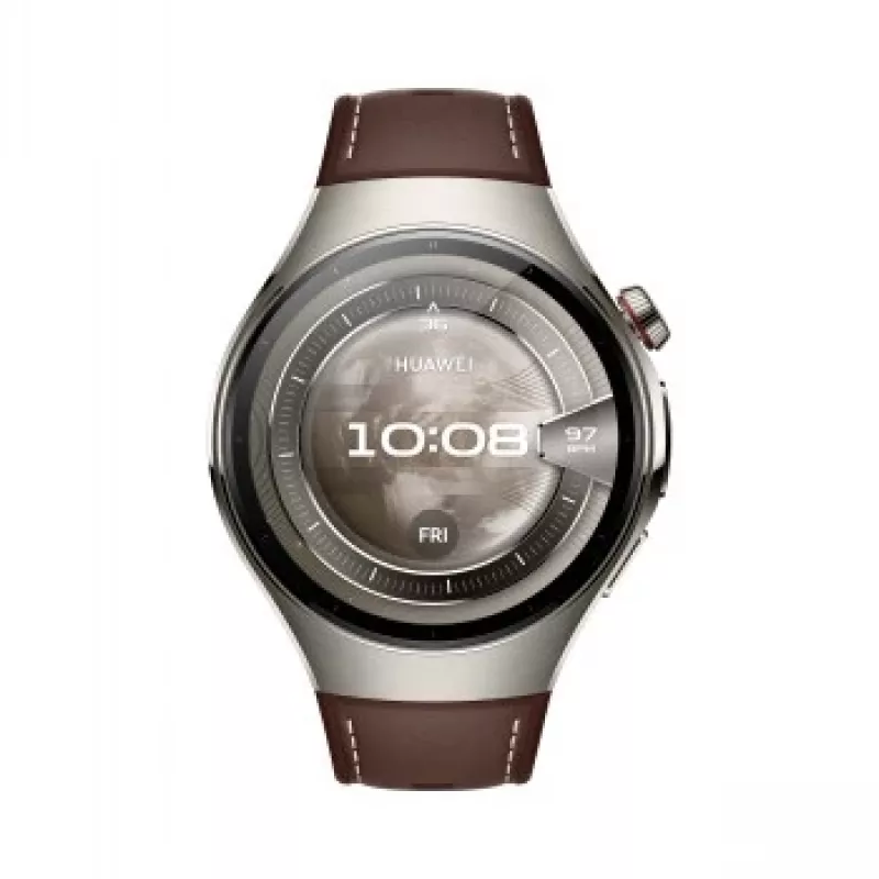 Smartwatch HUAWEI WATCH 5 Classic 46 mm, 1.38 cal AMOLED 466×466, ekran dotykowy, GPS, srebrna koperta, brązowy pasek