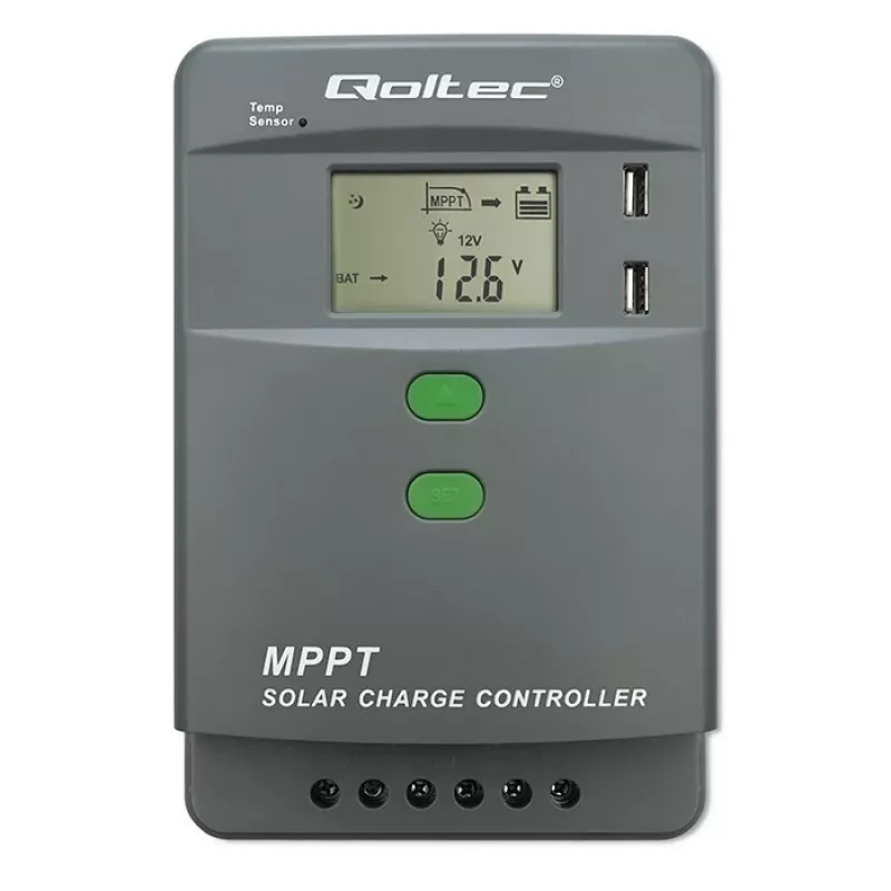 MPPT Solar Charge Controller QOLTEC 10A do systemów 12 V/24 V z wyświetlaczem LCD