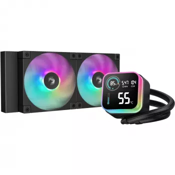Zestaw chłodzenia cieczą DeepCool LQ240 — chłodnica 240 mm, 2 wentylatory PWM 120 mm, RGB, rurka 41 cm, aluminiowa chłodnica, czarny