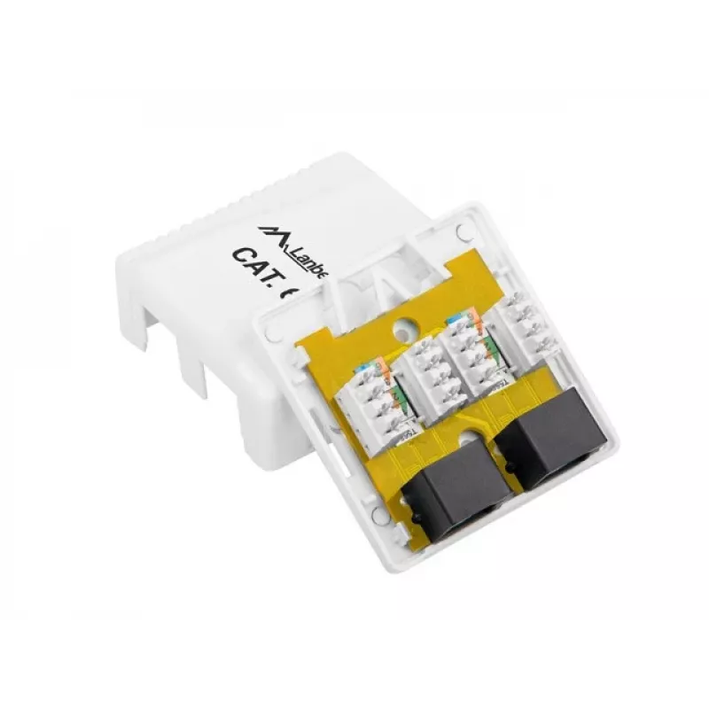 LANBERG Puszka natynkowa RJ-45 Cat6 OU6-0002-W biała, 2 gniazda, 30×54×57 mm