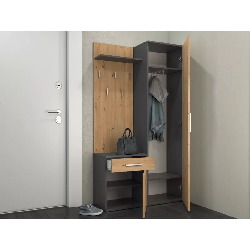 Szafka przedpokojowa Top e shop GARD DUO ANT/ART KPL — 2 drzwi uchylne, płyta wiórowa, 1000×350×1800 mm