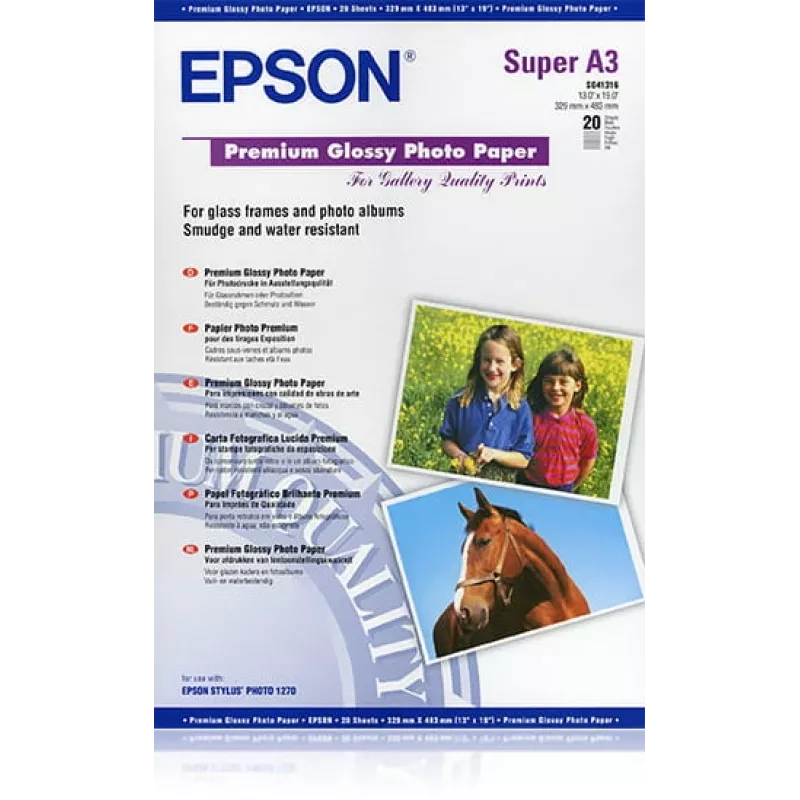 Epson Premium Glossy Photo Paper, DIN A3+, 250g/m², 20 arkuszy