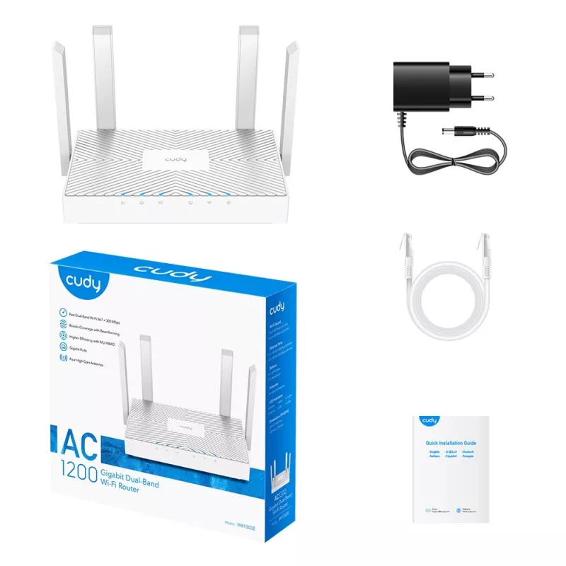 Router Cudy WR1300E Dual-band Wi‑Fi 5 (802.11ac), 1167 Mb/s, 4 anteny zewnętrzne, Gigabit Ethernet