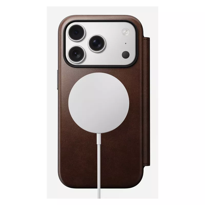 Etui do telefonu Nomad Modern Leather Folio dla iPhone 17 Pro, skóra/aluminium, 16 cm (6,3 cala) brązowy, 4 kieszenie na karty