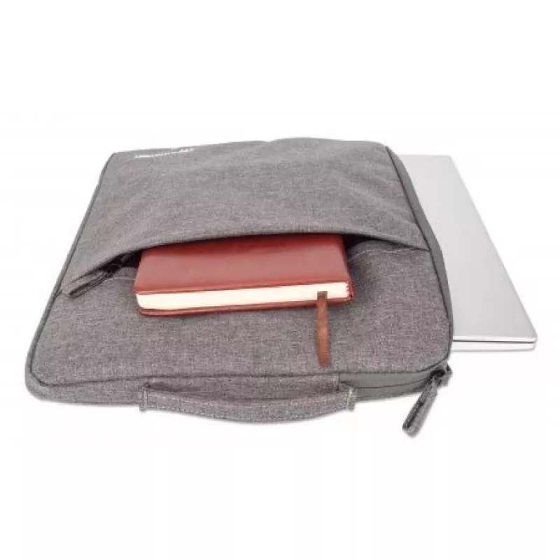 Manhattan Seattle etui na laptopa 15,6 cala, szare, wyściełane, bardzo miękkie wewnętrzne wyściółka, komora główna z podwójnymi zamkami błyskawicznymi, zapinana na zamek kieszeń przednia, pętla do przenoszenia, wodoodporne i trwałe, pokrowiec na notebooka, trzyletnia gwarancja