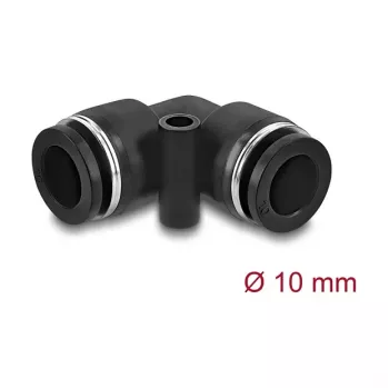 Pneumatyczny łącznik DELOCK 10 mm, kątowy 90° z otworem montażowym, gwint wewnętrzny, metal/tworzywo, długość 36,5 mm