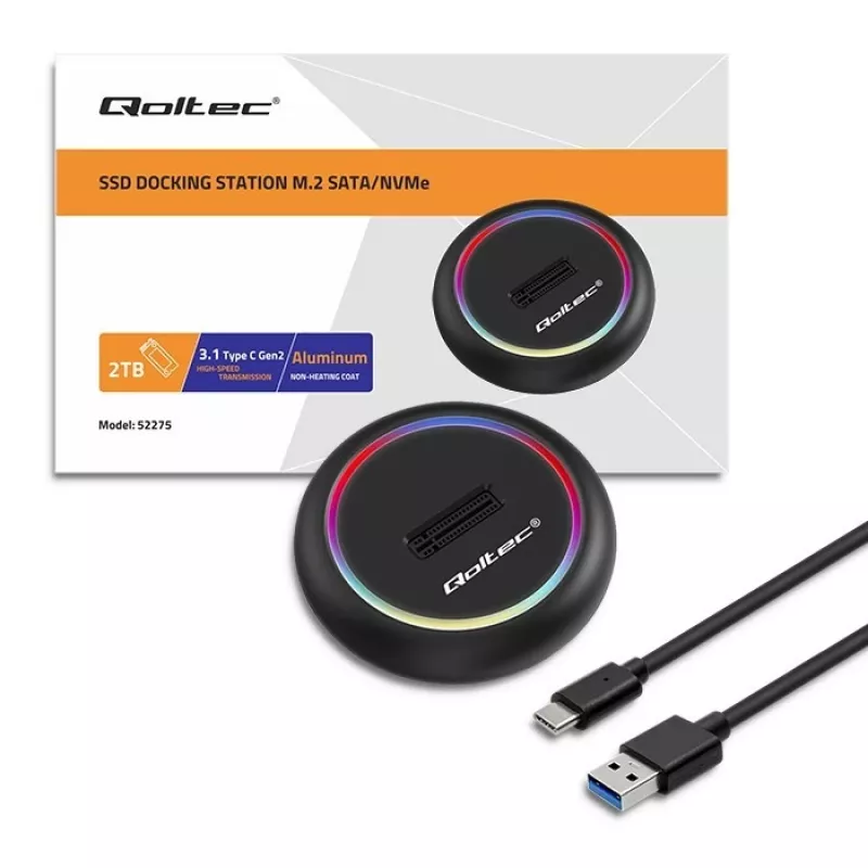 Stacja dokująca M.2 SSD QOLTEC 52275 do dysków SATA i NVMe, połączenie USB