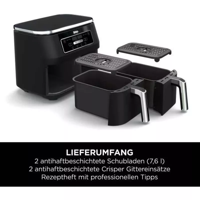 Frytownica Ninja AF200EU Double 7,6 L Wolnostojąca 2400 W Gorące powietrze Czarny