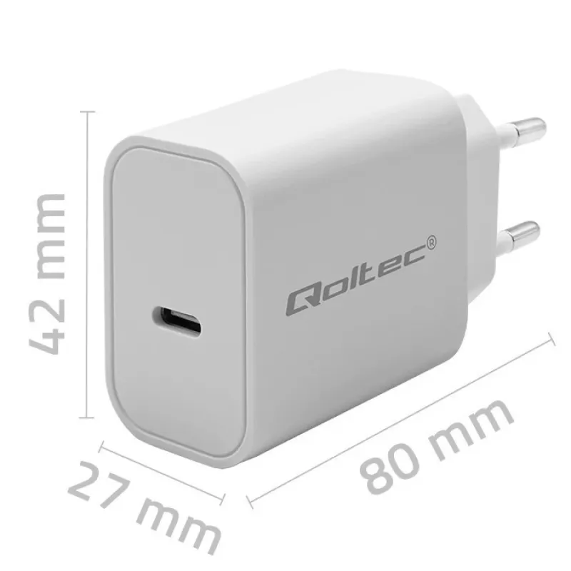 QOLTEC Super Quick PD Charger 20W USB-C (5 V / 12 V) – przenośna szybka ładowarka