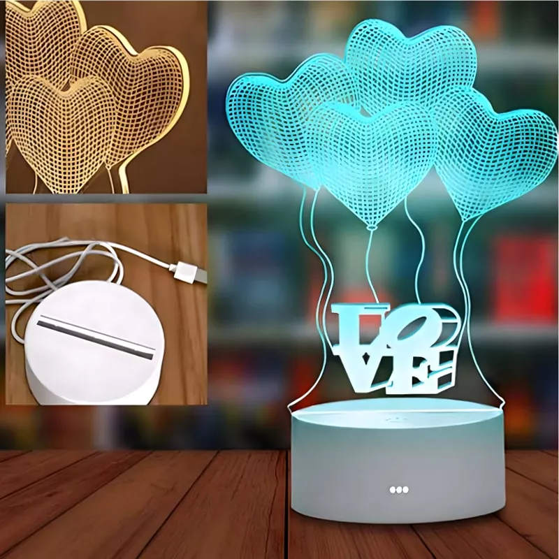 Lampka nocna Extralink HOME 3D Iluzja Optyczna Cztery Serca USB lampka nocna