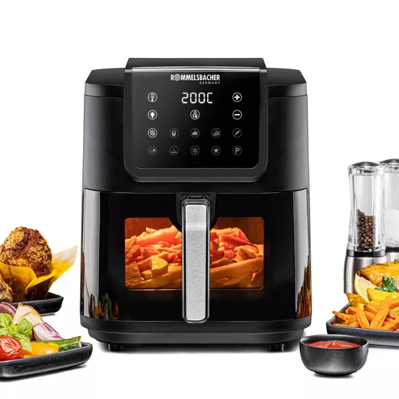 Frytkownica beztłuszczowa Rommelsbacher FRH 1700 Single 8 l wolnostojąca 1700 W z 10 programami i wyświetlaczem LED