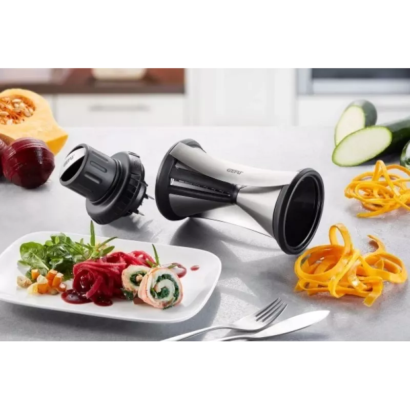 Spiralny krajalniczka GEFU SPIRELLI XL 13700 — do warzyw Ø do 6,5 cm, dwie szerokości spirali 4,5 mm i 8 mm