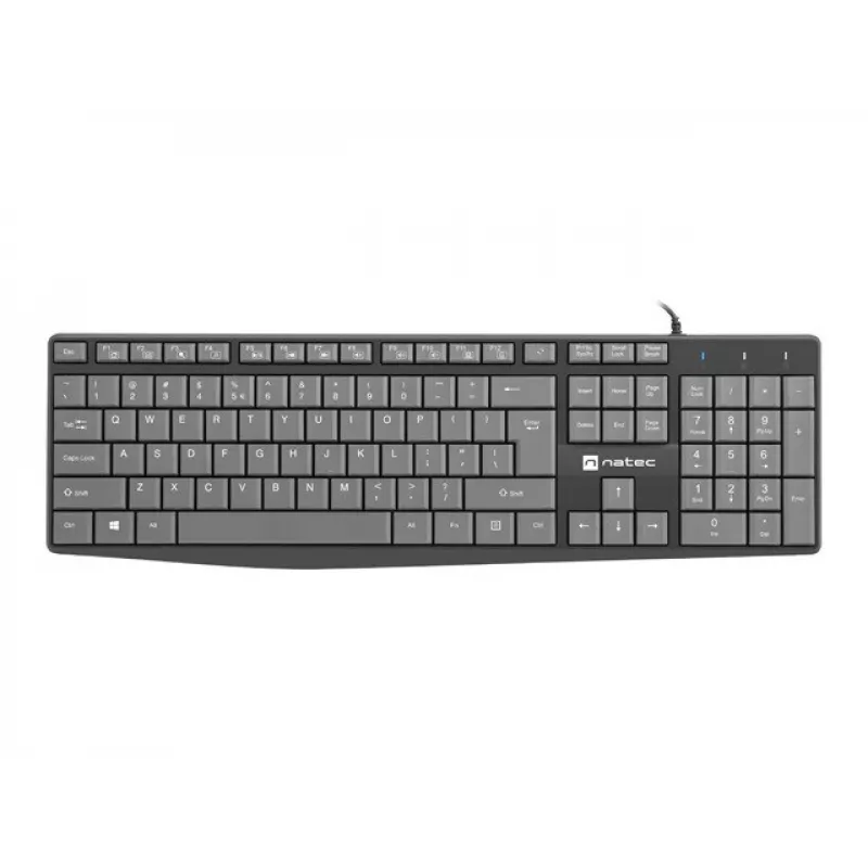 Przewodowa klawiatura pełnowymiarowa NATEC NKL-1507 USB QWERTY US International szaro-czarna, 105 klawiszy, klawiatura numeryczna