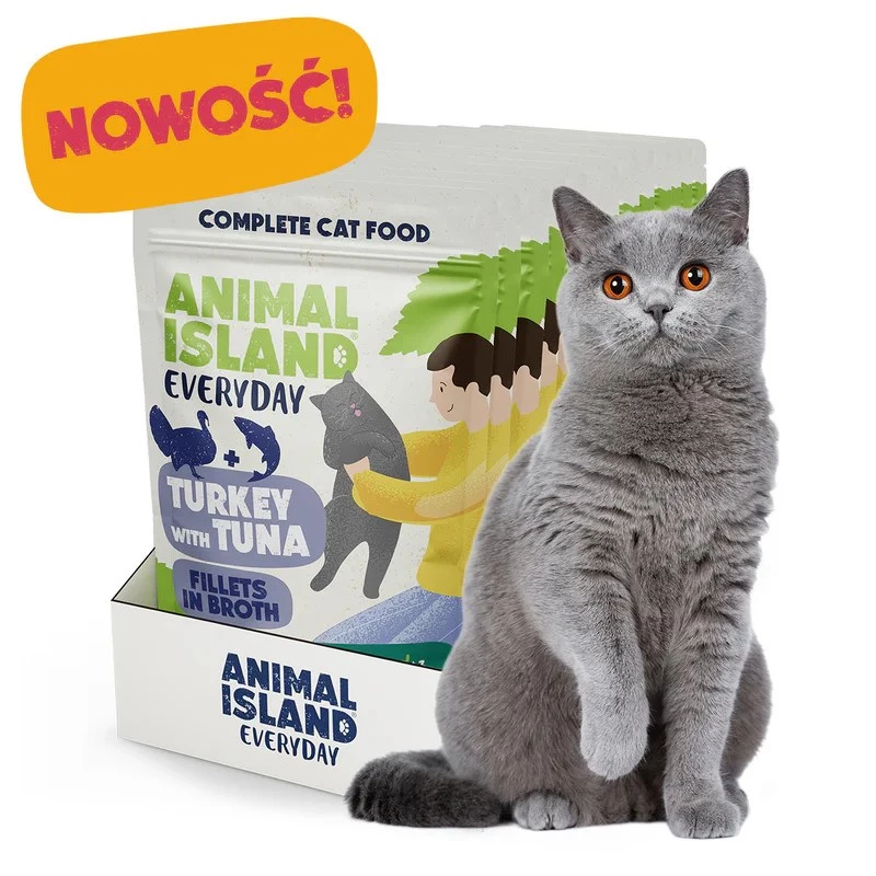 ANIMAL ISLAND saszetki z karmą dla kota z indykiem i tuńczykiem 12x85g