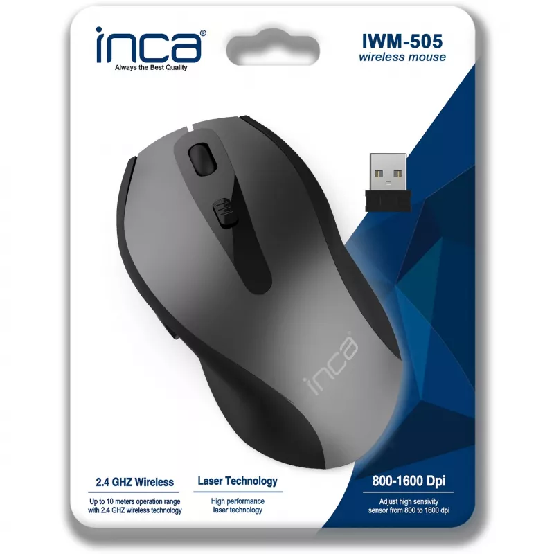 Cian Technology GmbH INCA mysz IWM-505 Ergon. Bezprzewodowa 1600 DPI Laser SW retail - Mysz - 1.600 dpi