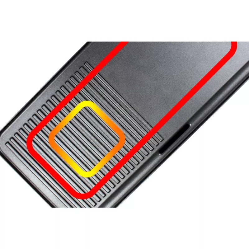 Elektryczny grill stołowy Rommelsbacher BBQ 2003 — 1900 W, 50×25 cm, ryflowana + Teppanyaki, regulowany termostat, srebrny/czarny