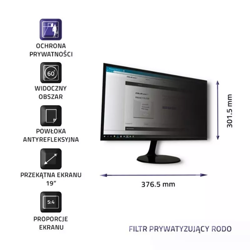 Qoltec 51053 filtr prywatności ekranu 48.3 cm (19) Monitor