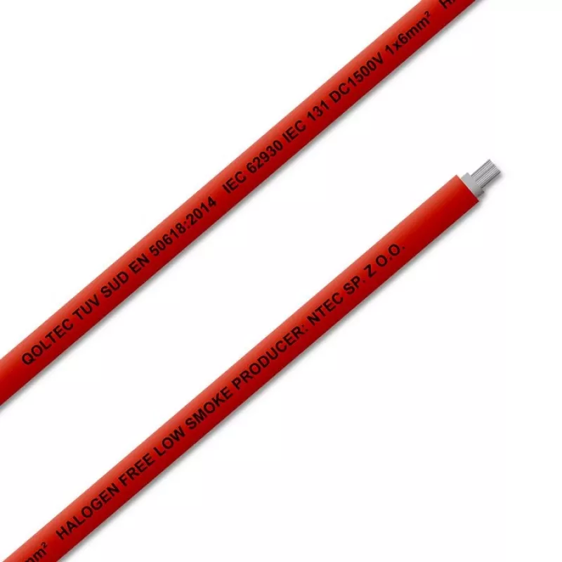 Kabel solarny QOLTEC 53852 6 mm², rolka 100 m, czerwony