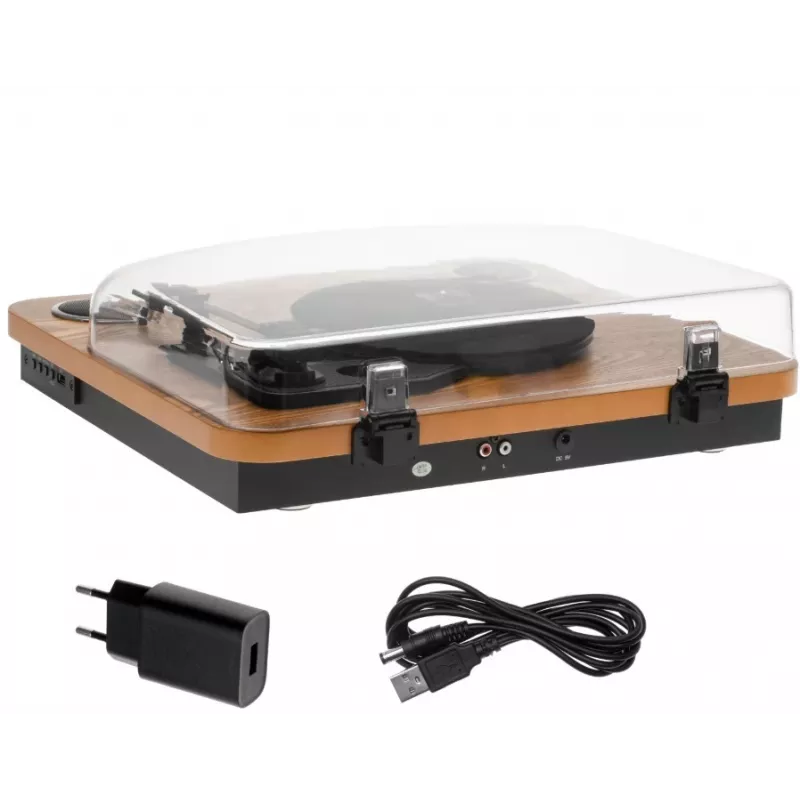 Gramofon analogowy z napędem paskowym Adler AD 1914 z portem USB, talerzem ceramicznym, silnikiem prądu stałego, prędkością 33 1/3 obr./min, Bluetooth 5.4, wyjściami RCA, wbudowanymi głośnikami