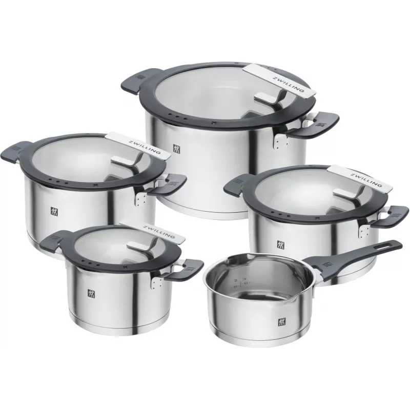 ZWILLING zestaw garnków stal nierdzewna SIMPLIFY 5 szt. — można myć w zmywarce i piekarniku, szklane pokrywki, odpowiednie do płyt ceramicznych