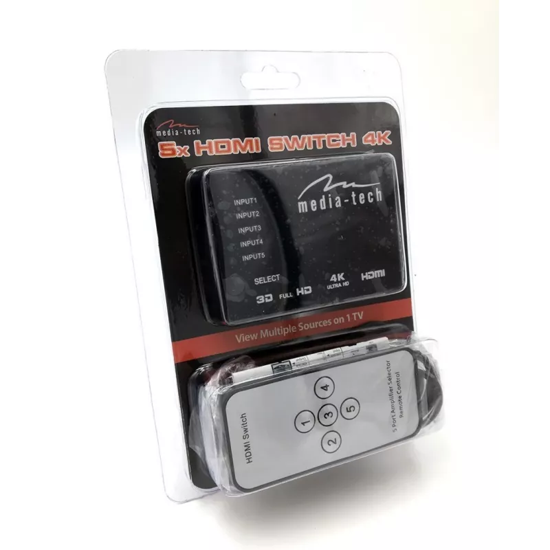 Przełącznik HDMI video MEDIA-TECH MT5207, 5 wejść HDMI, 1 wyjście HDMI, czarny