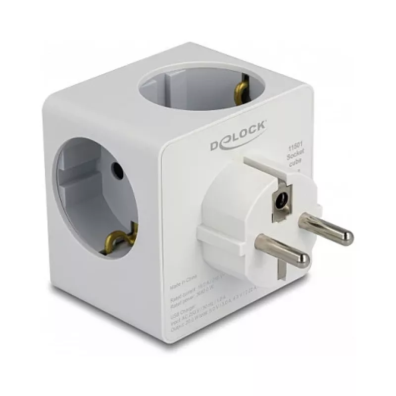 DeLOCK 11501 Adapter Wtyczki Zasilającej Typ F Biały Porty USB 3A