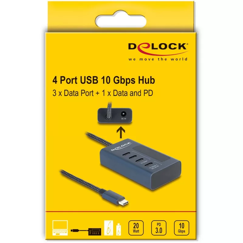 DeLOCK 64189 Hub USB Typu-C 10000 Mbit/s Niebieski Metalowy