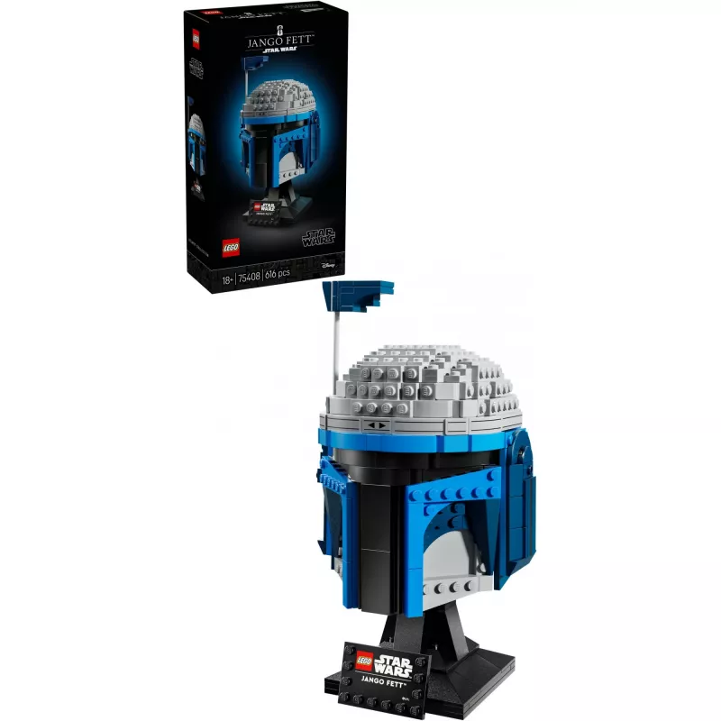 Kolekcjonerski kask LEGO Star Wars Jango Fett 75408 — 616 elementów, model do ekspozycji 210×120×110 mm