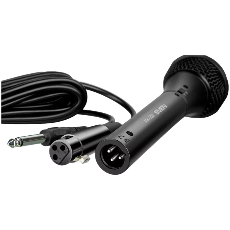 Mikrofon SVEN MK-100 (Przewodowy, dynamiczny, metalowy, kabel 4,0 m, Jack 6,3/3,5 mm, kardioidalny, czarny)