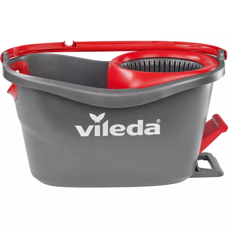 Mop VILEDA EasyWring & Clean Turbo, czerwone wiaderko z technopolimeru, zdejmowana nadająca się do prania głowicą z mikrofibry, do twardych podłóg