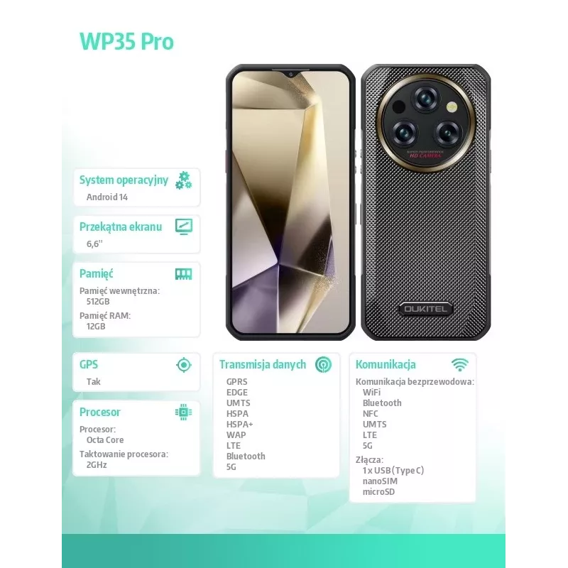 Smartfon Oukitel WP35 Pro 6,52 cala 12 GB/512 GB Szary