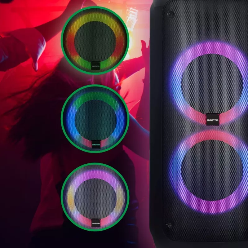 Głośnik przenośny MANTA ATTIS SPK0802 120W, Bluetooth, wejście przewodowe, akumulator, FM, oświetlenie LED