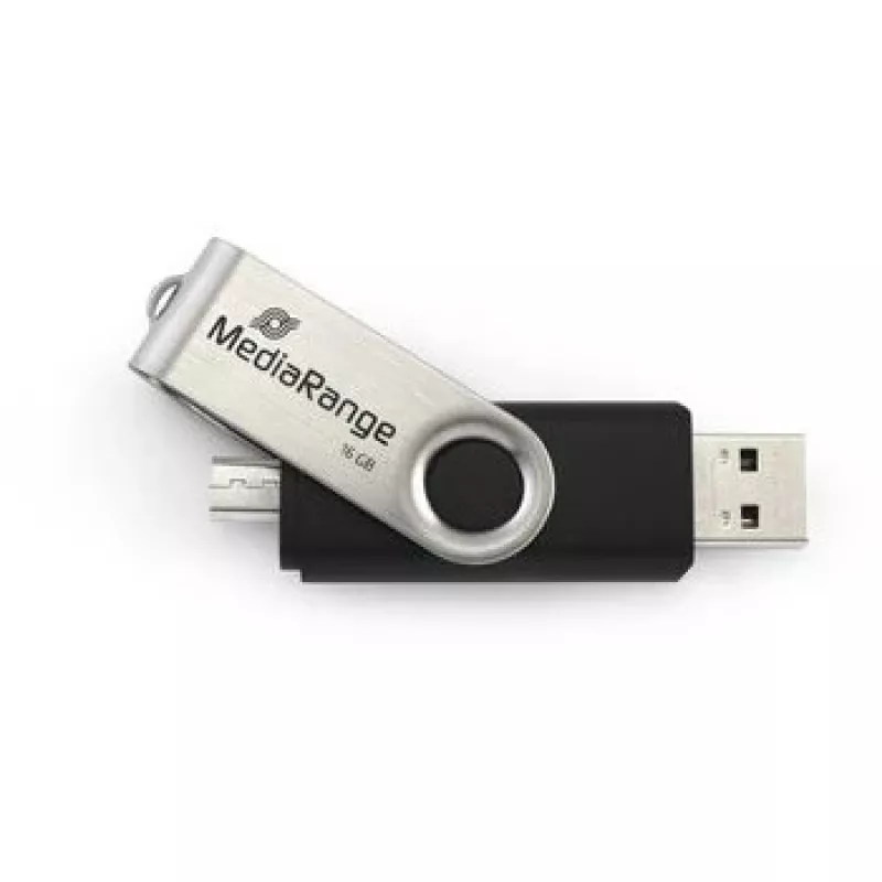 MEDIARANGE MR931-2 - 16 GB - USB Type-A / Micro-USB - 2.0 - 15 MB/s - pierścień obrotowy - Srebrny - Czarny