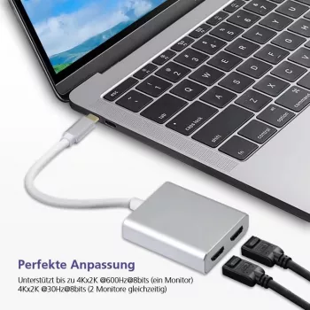 helos Rozgałęźnik USB 3.1 Type-C 288384 — 2x HDMI 4K, srebrny