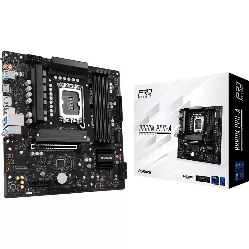 Płyta główna ASRock B860M Pro-A micro ATX — Intel B860, LGA 1851, DDR5, 4 DIMM, do 256 GB, 2.5Gb Ethernet