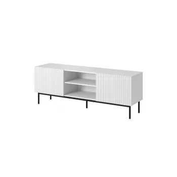 PAFOS szafka RTV na czarna stalowa rama 150x40x60 cm biały matowy