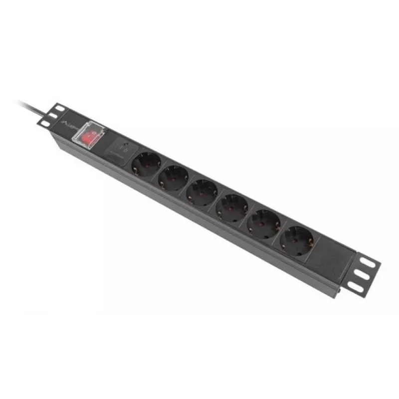 Rack PDU 19 cali LANBERG PDU-06F-0200-IEC-BK 1U 10A 6× Schuko 2 m