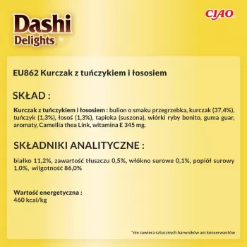 INABA Dashi Delights bulion z kurczaka, tuńczyka i łososia - przysmak dla kota - 70g