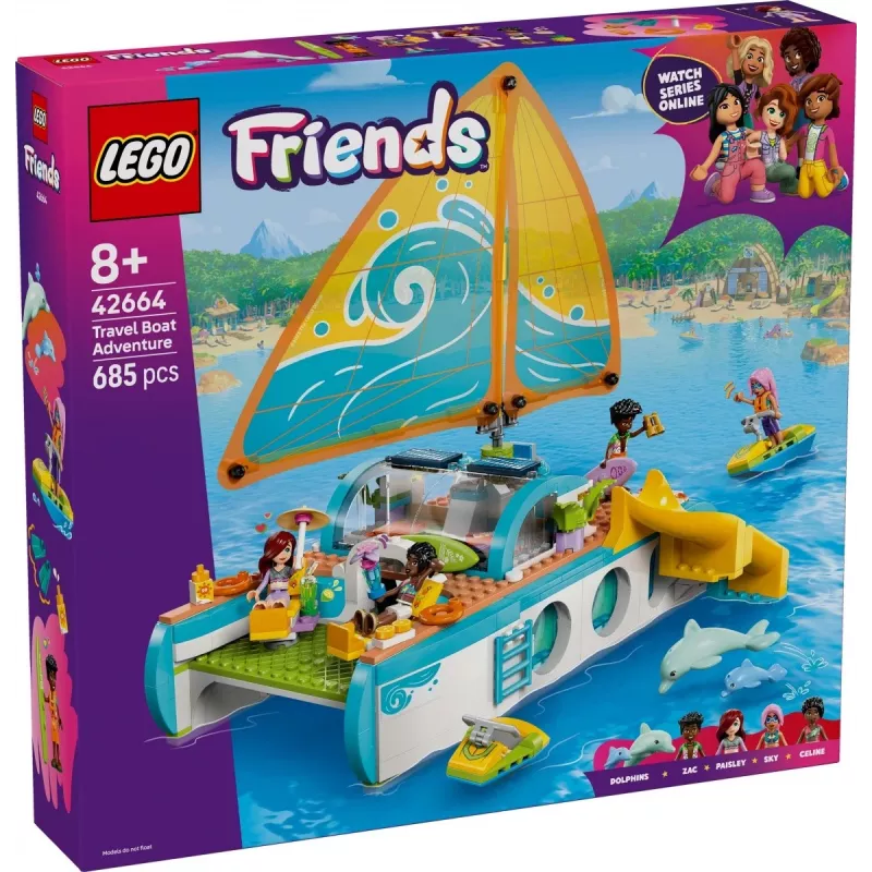 LEGO Friends zestaw Łódź turystyczna 42664 — 685 elementów, 4 minilaleczki, wiek 8+, 260×190×320 mm