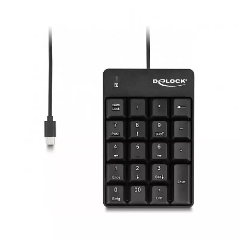 Klawiatura numeryczna DeLOCK 12108 USB Czarna 19 klawiszy Kabel 1,6 m