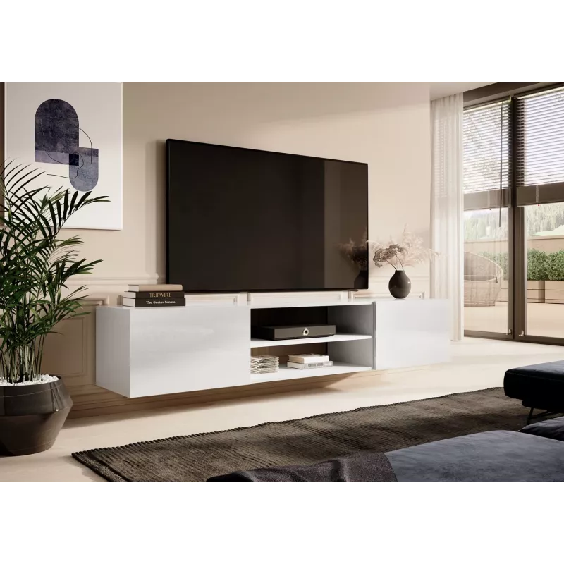 Szafka RTV cama meble SLIDE 200K, 200 x 40 x 37 cm, biały połysk, blat z płyty wiórowej