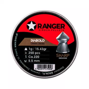 5.5 mm RANGER Diabolo Professional Sharp Grooved Point 250 pellets