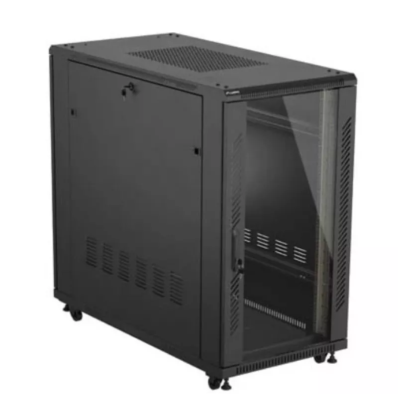 Szafa rack LANBERG FF01-6222-12B 22U 600x1200 mm czarna z przeszklonymi drzwiami przednimi i tylnymi
